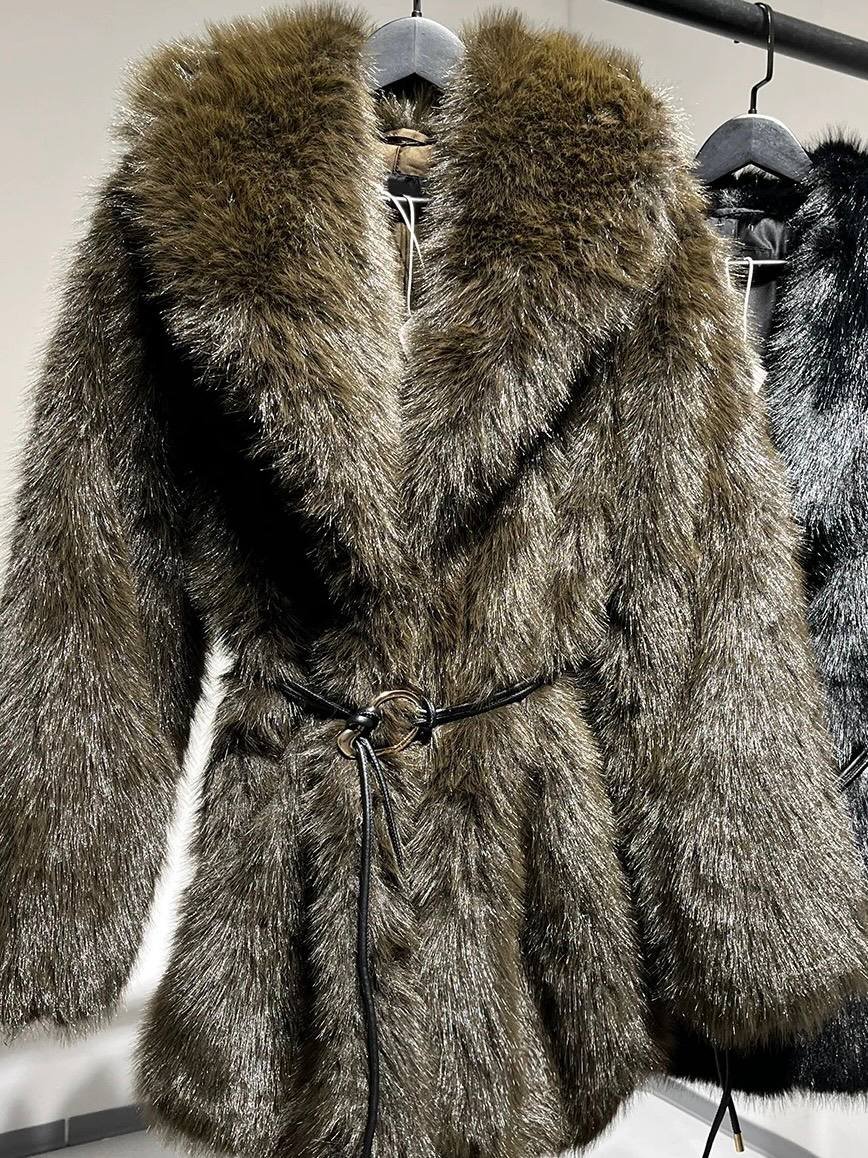 Z4RA ORIGINAL LONG FAUX FUR COAT BROWN