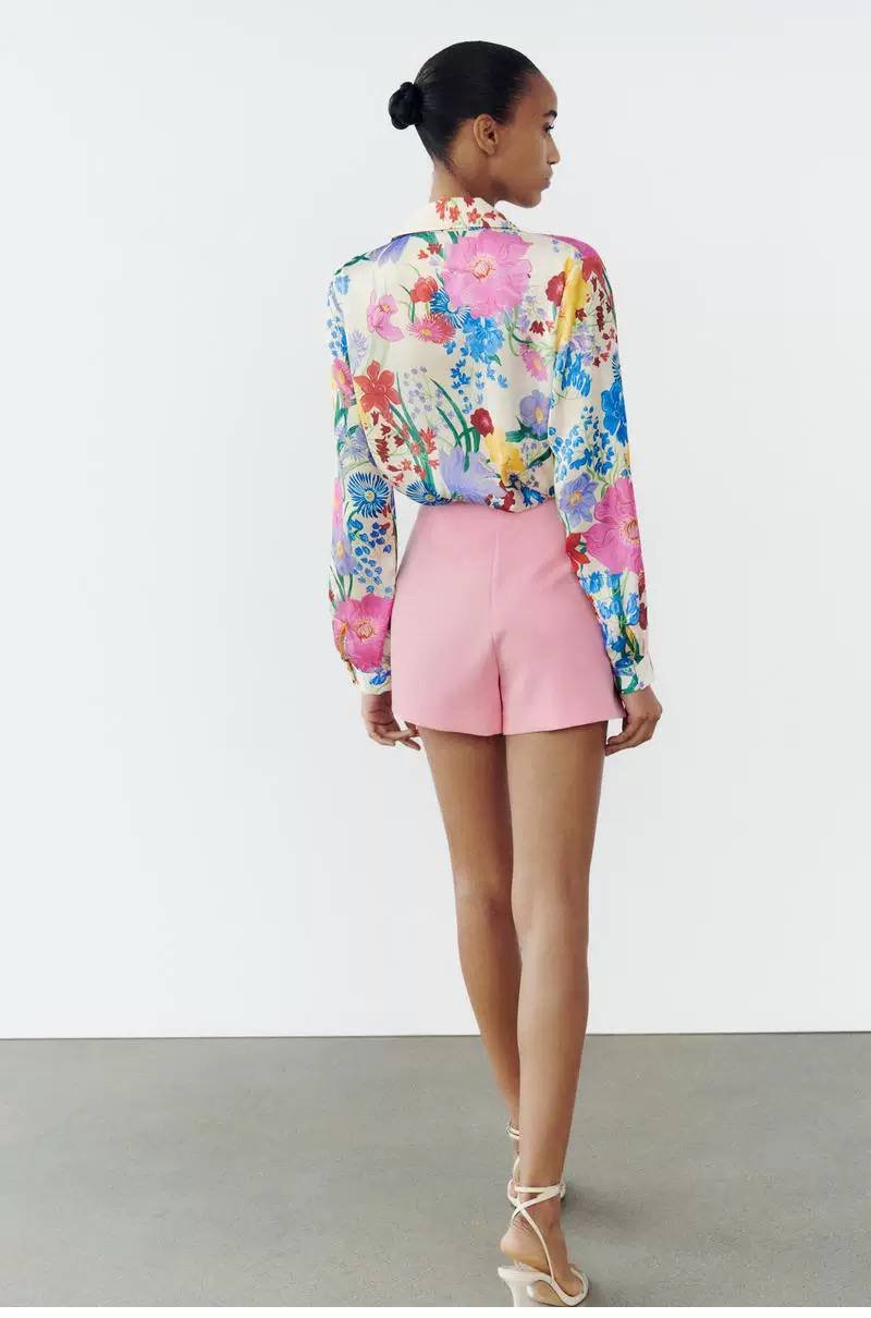 satin shirt -Flowery