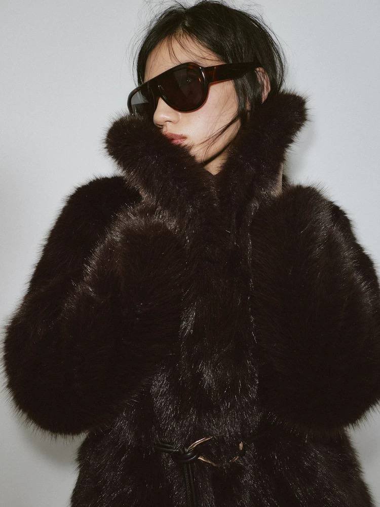 Z4RA ORIGINAL LONG FAUX FUR COAT BROWN