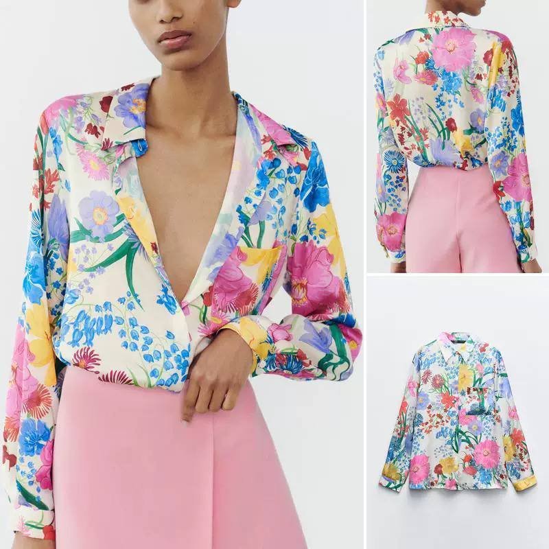 satin shirt -Flowery