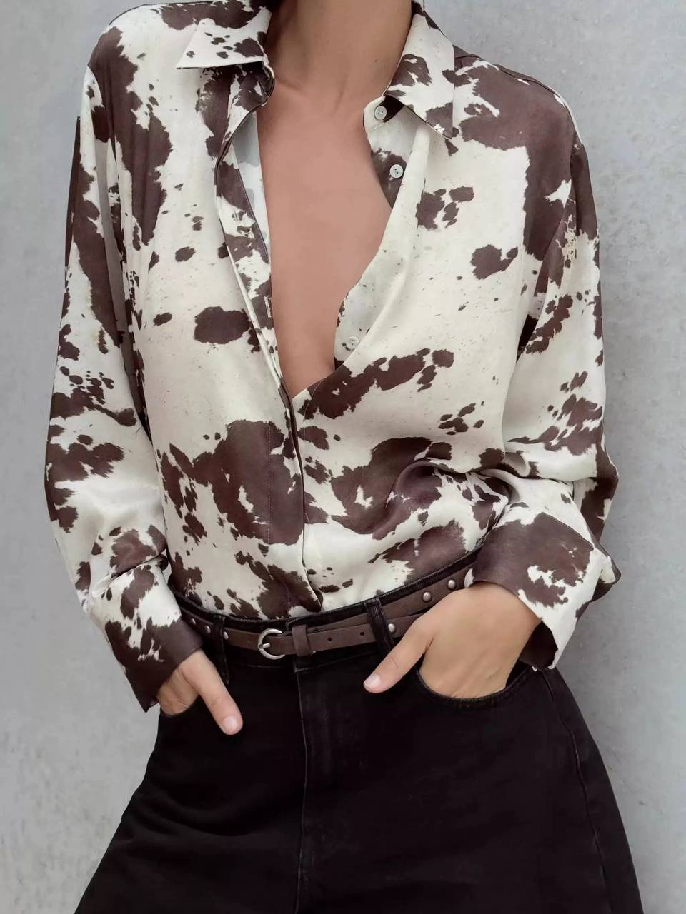 Satin Shirt - Flowery brown
