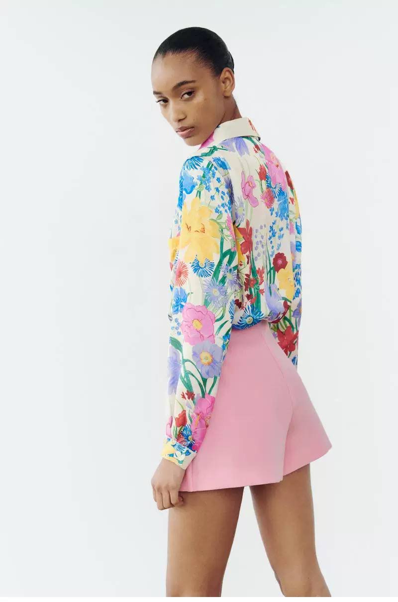 satin shirt -Flowery
