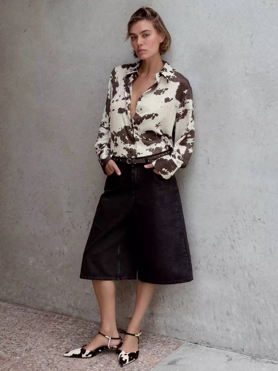 Satin Shirt - Flowery brown