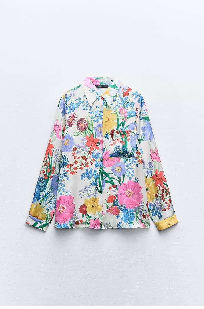 satin shirt -Flowery