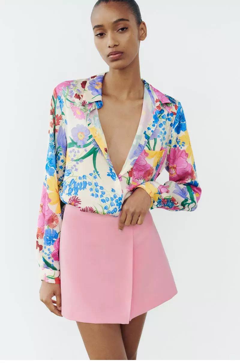 satin shirt -Flowery