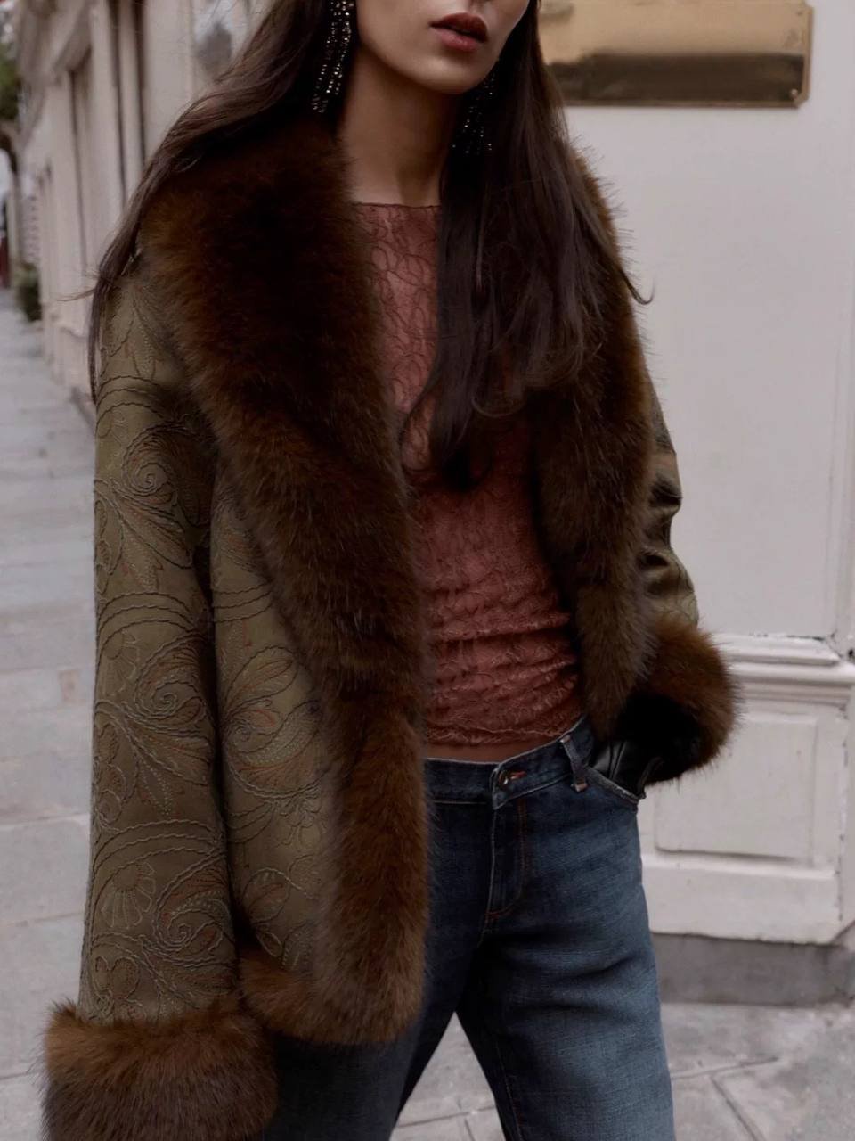 Z4RA ORIGINAL EMBPROIDERED DOUBLE FACED JACKET DARK OIL