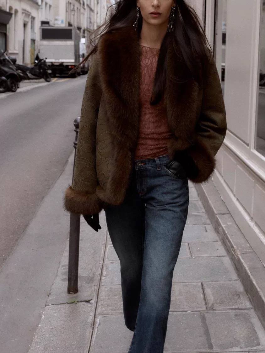 Z4RA ORIGINAL EMBPROIDERED DOUBLE FACED JACKET DARK OIL